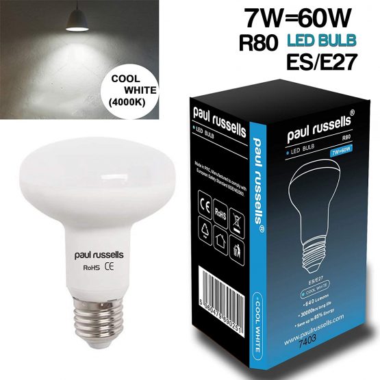3 Pack 7W Reflector LED Light Bulbs E27 ES Large Edison Screw Paul Russells Bright 7W=60W Spotlight R80 Spot Light 120 Beam Lamp 4000K Cool White 60W Incandescent Replacement - Image 2
