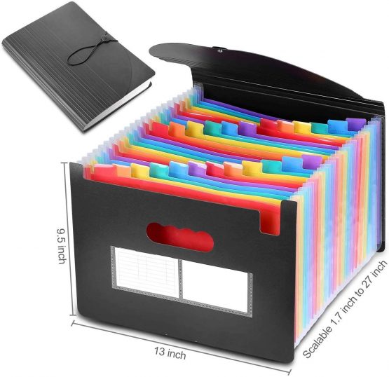 File Organisers, Supmaker 24 Pockets Expanding File Folder, A4 Size Accordion Folder Expandable File Organiser with Lid, Rainbow Document Organiser for Filing Folders and Storage Files - Image 3
