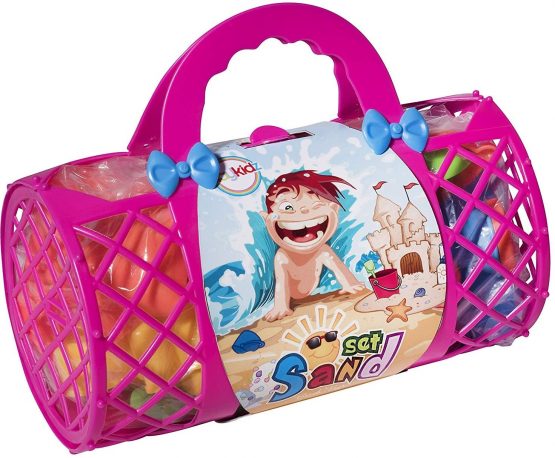 Toys 4 U Beach Toys Mega Pack Bulk Beach & Sandbox Play Set w/ Unique Crab, Shell & Sea Life Sand Molds, Shovel, Rake, Watering Can & BONUS Basket Carry Bag w/ Handles Available in Pink or Blue