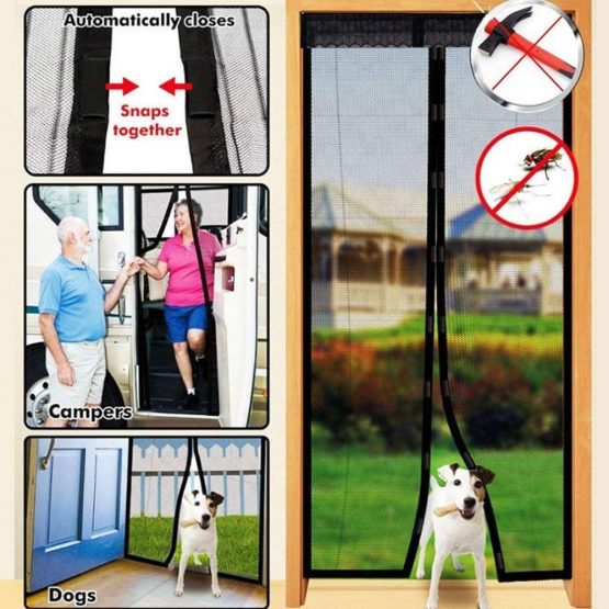 EXTSUD Magnetic Screen Door Polyester Magnetic Curtain Magic Paste Curtains Super Quiet Stripes Encryption for Anti Mosquito or Anti Pest Magnetic Soft Door (80 x 200 cm) - Image 2