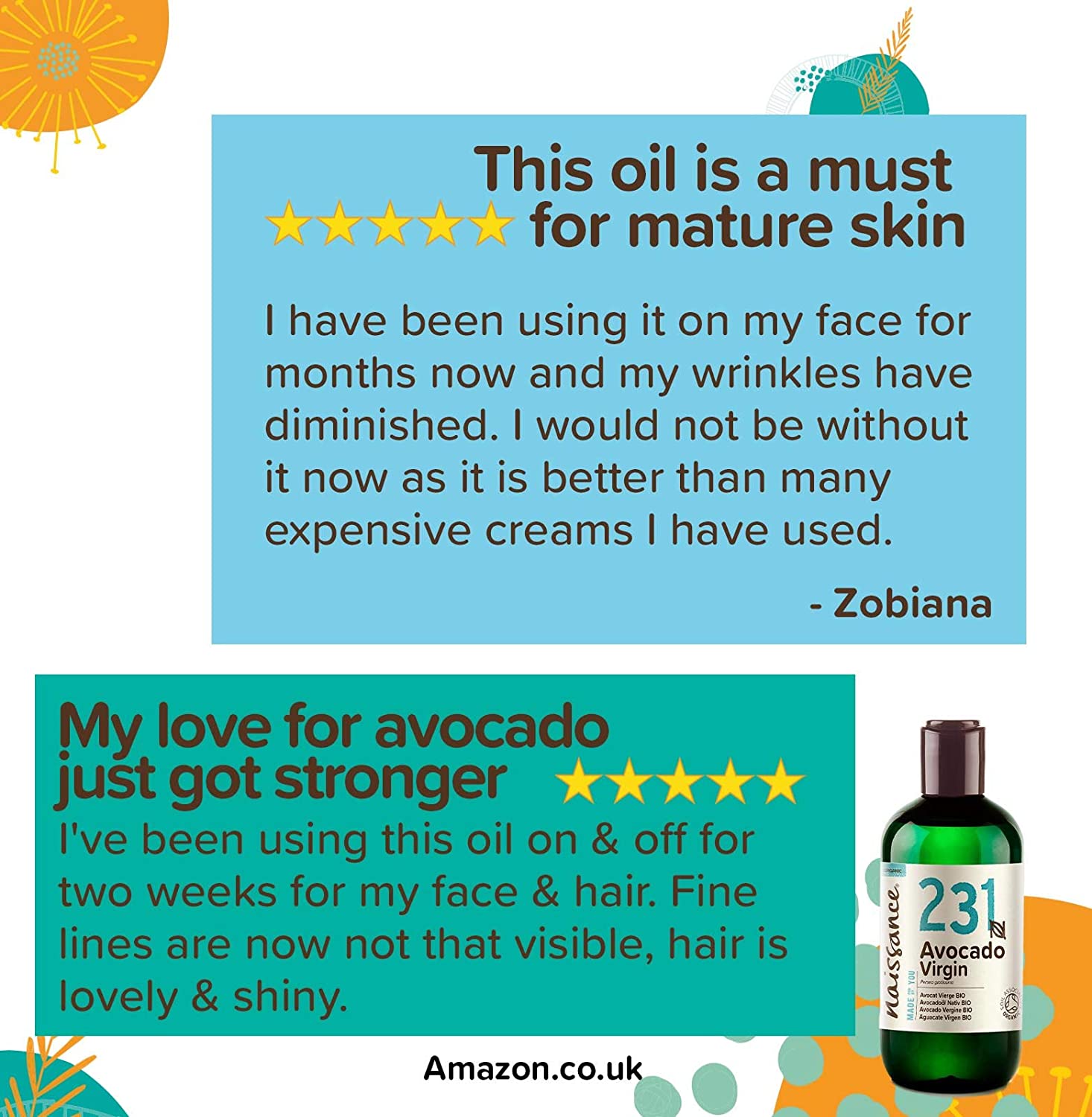 Naissance Organic Avocado Oil (no. 231) - 225ml - Natural Moisturiser - for Skin Face, Nails, Body, Hair Growth, Nails, Soap Making - Image 4
