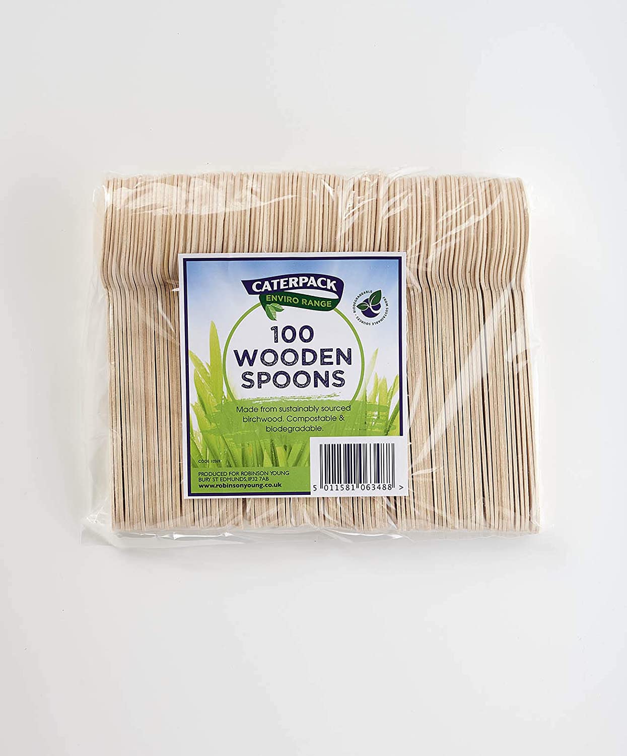 Caterpack Enviro Range Wooden Spoons Made from Sustainably Sourced Birchwood, Compostable and Biodegradable, 100 Pack
