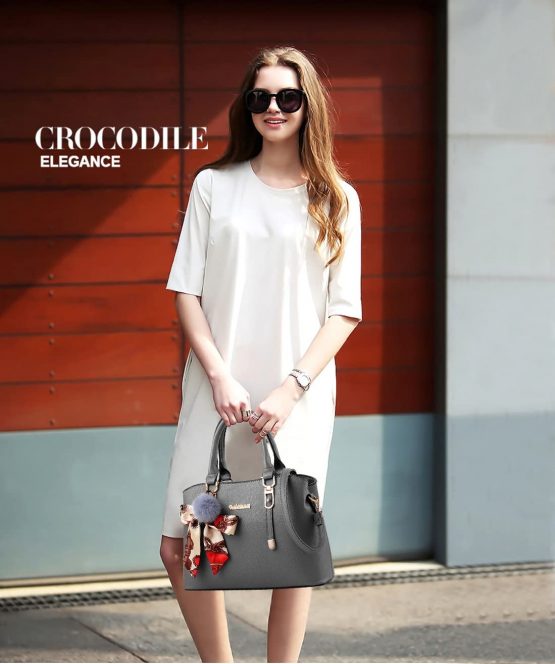 Nicole&Doris Women Handbag Crossbody Working Totes Satchel Shoulder Bag for Women Ornament Bowknot Soft PU Gray - Image 2