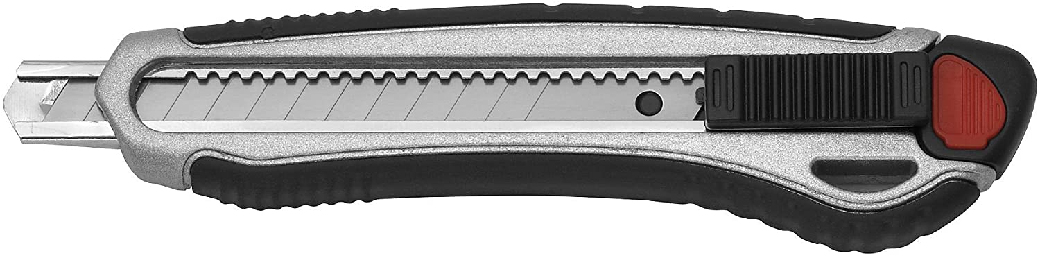 Westcott E-84024 00 9 mm Aluminium Alloy Snap Off Blade Knife with Ergonomic Soft Grip Handle - Black, Silver/Black, 6.2 cm