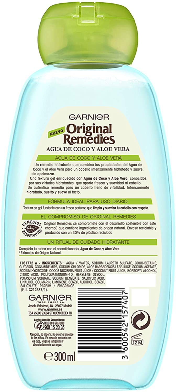 Garnier Original Remedies - Coconut Water and Aloe Vera Moisturizing Shampoo for Normal Hair - 300 ml, Multicolor, 300 ml (Pack of 1) - Image 2