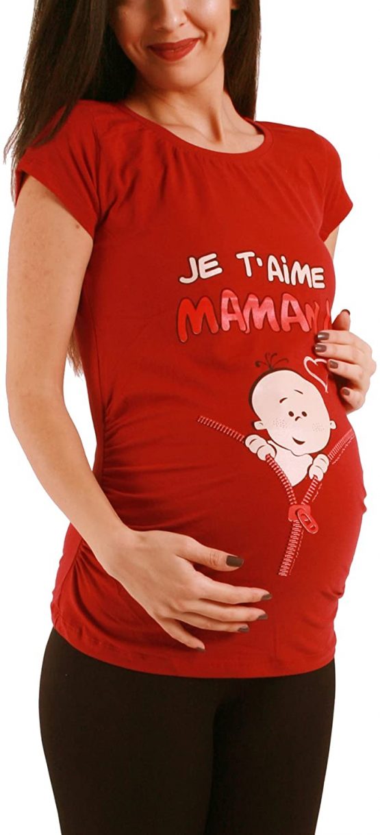 Je T'Aime Maman - Funny Cute Maternity Fashion / Maternity Shirt with Motif for Pregnancy / T-Shirt Pregnancy Shirt Short Sleeve