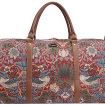 Signare Tapestry Large Duffel Bag Overnight Bags Weekend Bag for Women (William Morris Strawberry Thief Red, BHOLD-STRD)