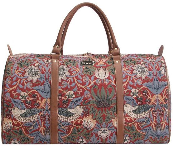 Signare Tapestry Large Duffel Bag Overnight Bags Weekend Bag for Women (William Morris Strawberry Thief Red, BHOLD-STRD)