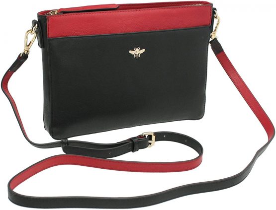 Mala Leather Mason Collection Small Leather Shoulder/Cross Body Bag 7191_27 Black/Red - Image 3