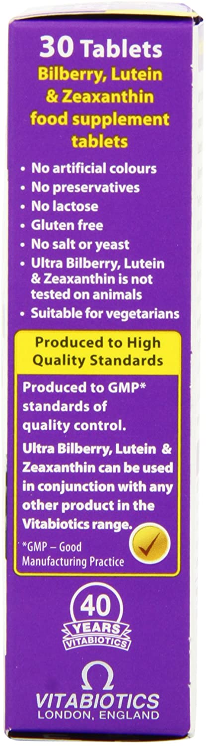 Vitabiotics Ultra Bilberry, Lutein and Zeaxanthin Tablets, White, 30 count (Pack of 1) - Image 2