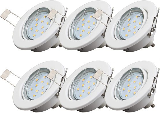 B.Kt - Set of 6 LED Recessed Spotlights with 6X 3W GU10 Bulbs Included and Swivel Design, White Metal, Round - Image 2