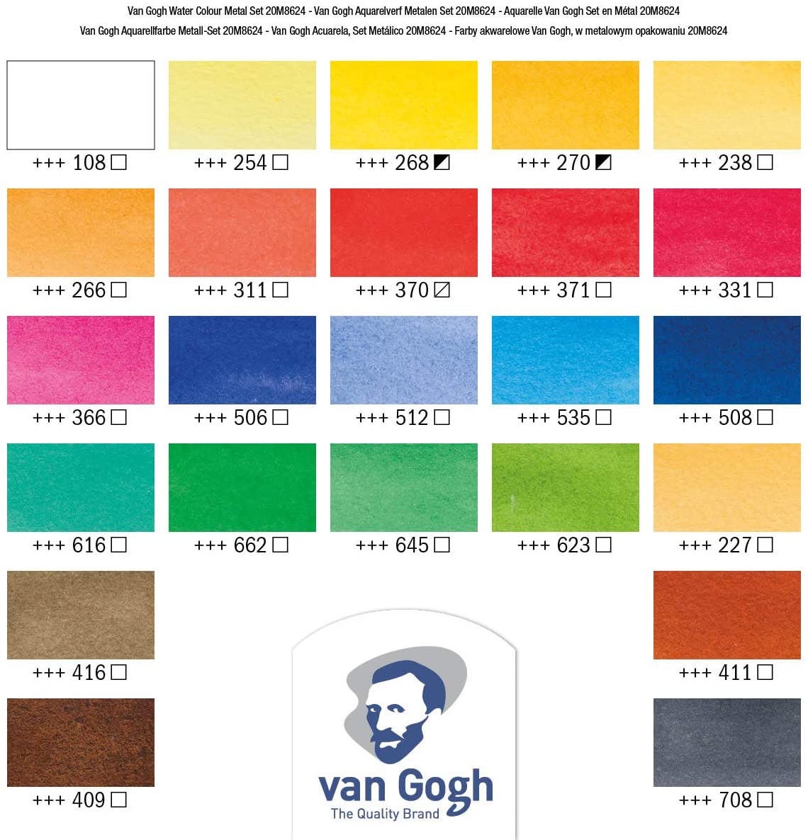 Van Gogh Watercolour Paint Set, Metal Tin, 24-Half Pan, Multicolored, 24 count (Pack of 1) - Image 3