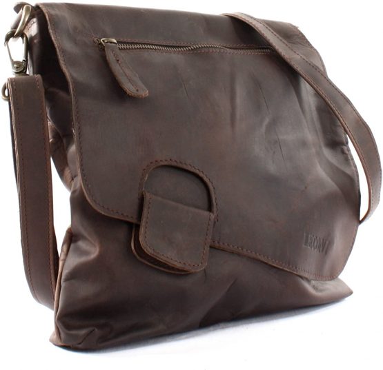 LECONI Shoulder Bag Genuine Cow Leather Used-Look Vintage Women + Men Handbag Leisure Cross-Body Handbag 29x29x6cm dark brown LE3027-wax - Image 4