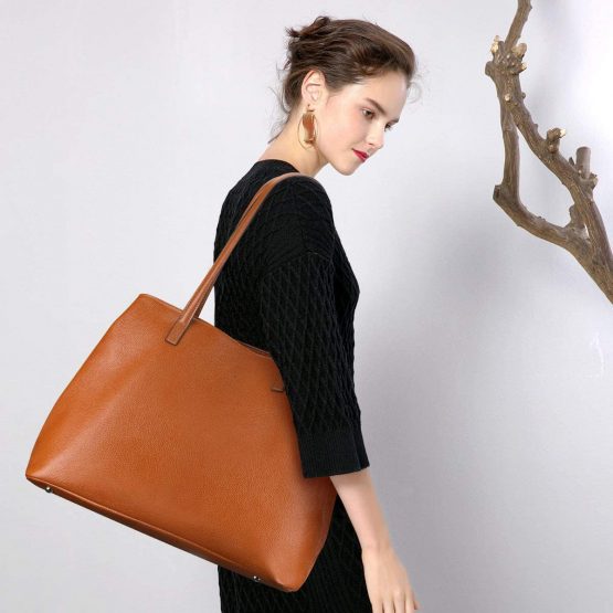 S-ZONE Women Soft Genuine Leather Handbag Large Capacity Shoulder Hobo Bag Fit for 13'' Laptop - Image 2
