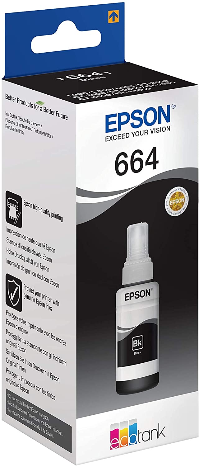 Epson T6641 Black 70m Ink Bottle, Standard