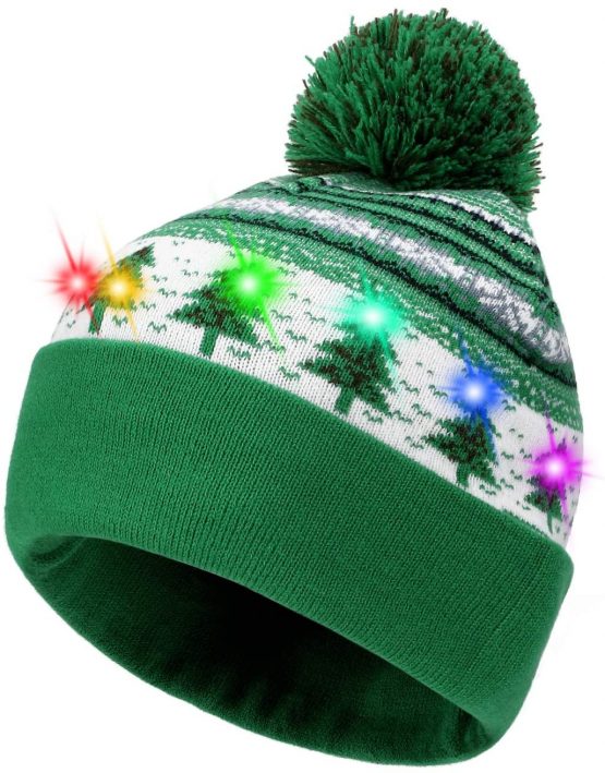 Hifot LED Light Up Hat Beanie Knit Cap Bright and Colorful Xmas Christmas Party Beanie Cap Warm Novelty Knitted Beanie Cap