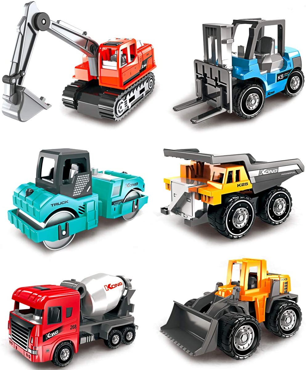 Colourful Construction Trucks Toy, Engineering Diggers and Dumpers Toys Cars Play Set Educational Gift for 3 Years Old Kids, 6PCS