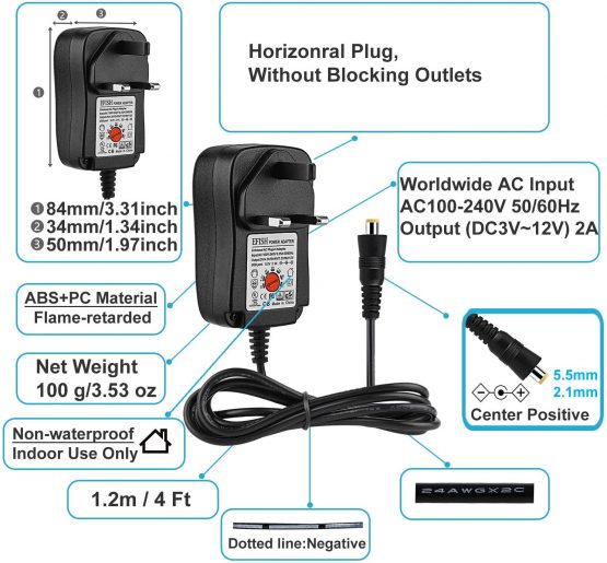EFISH International Power Adapters Multifunctional Portable Power Transformers (Included USB),AC Supply Adapter 100-240V to DC 3V/4.5V/5V/6V/7.5V/9V/12V-MAX 2A (2000mA)+8 Different Plugs - Image 3