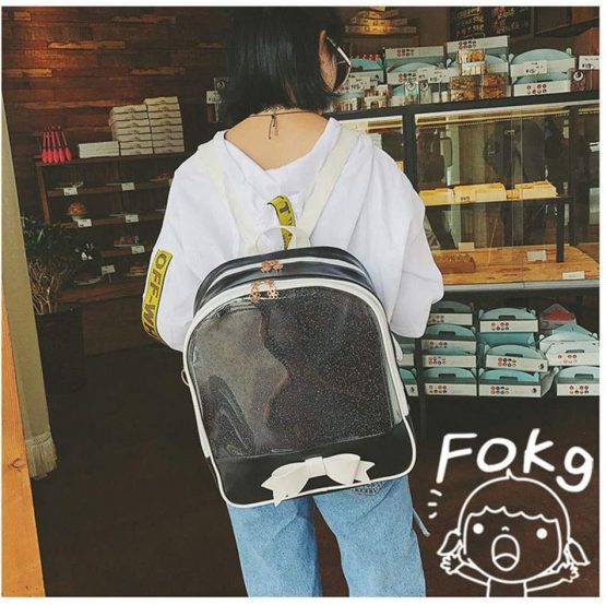 Ita Bag Backpack Girls Cute Candy Leather Bag Purse School Bag Summer Beach Bag Purse with Bowknot Transparent Windows for DIY Decors - Image 2