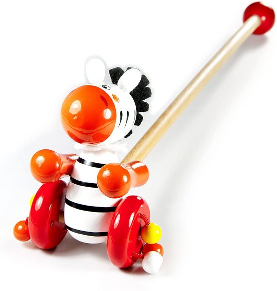 Push Pull Along Wooden Toy Zebra for Baby Toddler Boys and Girls