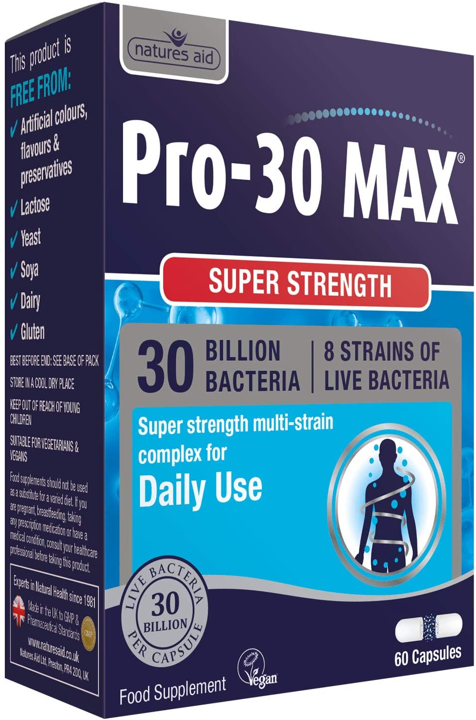 Natures Aid Bio360 Pro-30 Max, 30 Billion CFU Probiotic, Supports Gut Health, Immunity & Digestion, Vegan, Gluten-Free