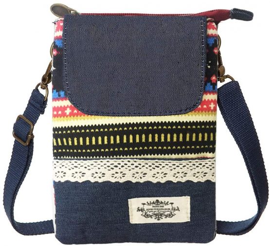 LassZone Small Canvas Crossbody Phone Bag National Pattern Handbags Purse Wallet Change Pouch Bags for Women Girls