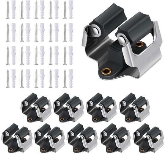 3-H Mop Holder Wall Mounted, Broom Holder 10 pcs, Broom Brush Clips, Broom Holder for Closet House Kitchen Garden Cupboard Garage Bathroom Spades & Garden Tools (Black) - Image 2