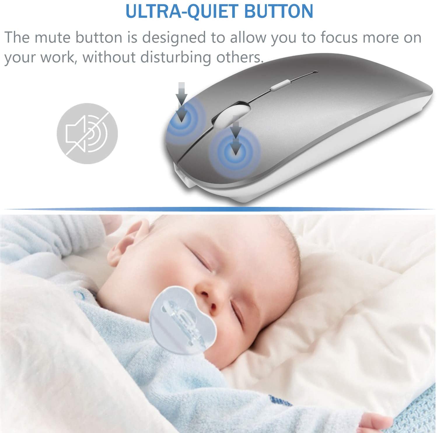 Tsmine Bluetooth Mouse for Laptop Wireless Computer Mouse with Silent Buttons, 1600DPI Adjustable - Image 4