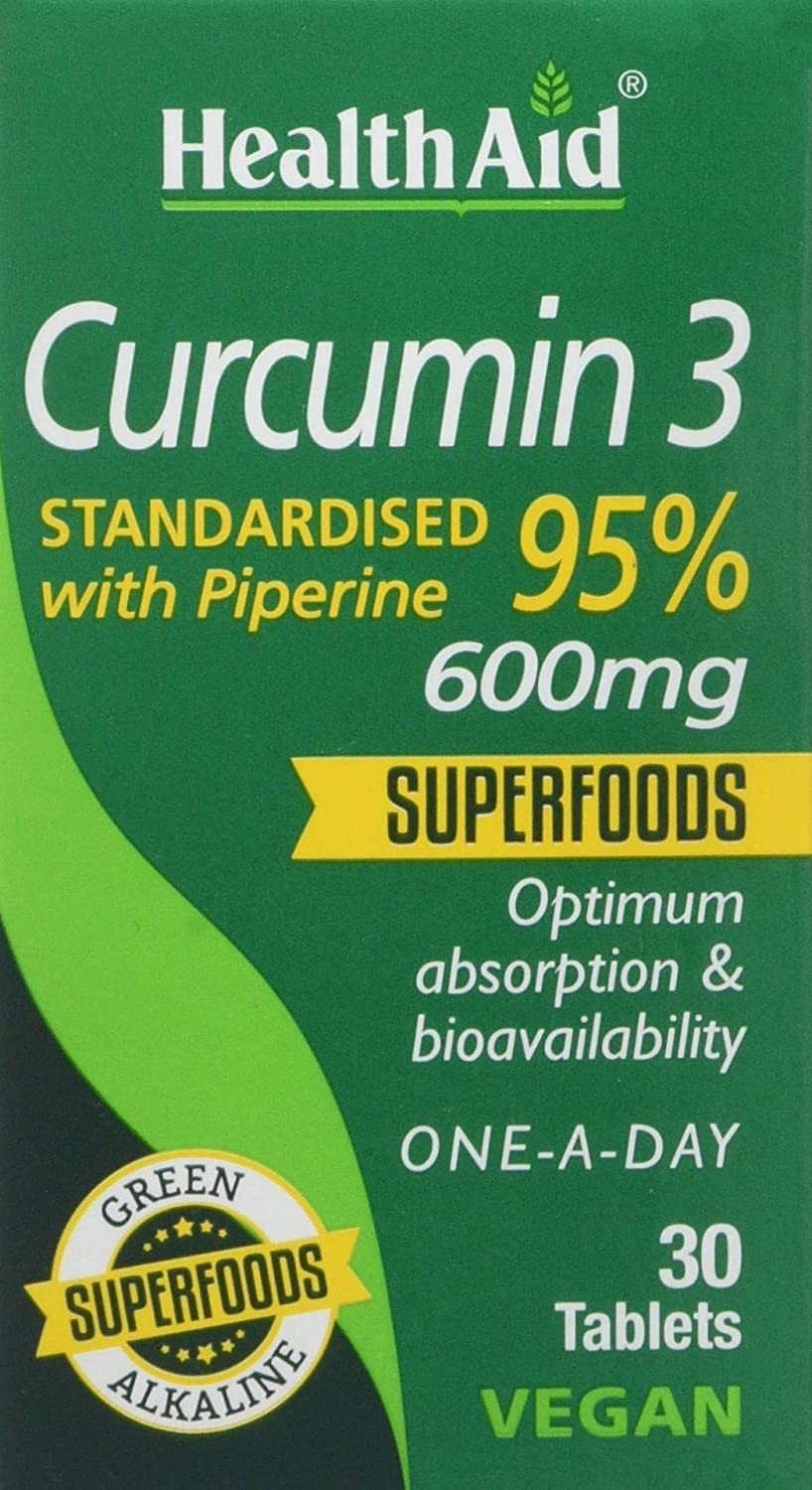 HealthAid Curcumin 3 Vegan Tablets - Pack of 30, 39.9 g (Pack of 1)