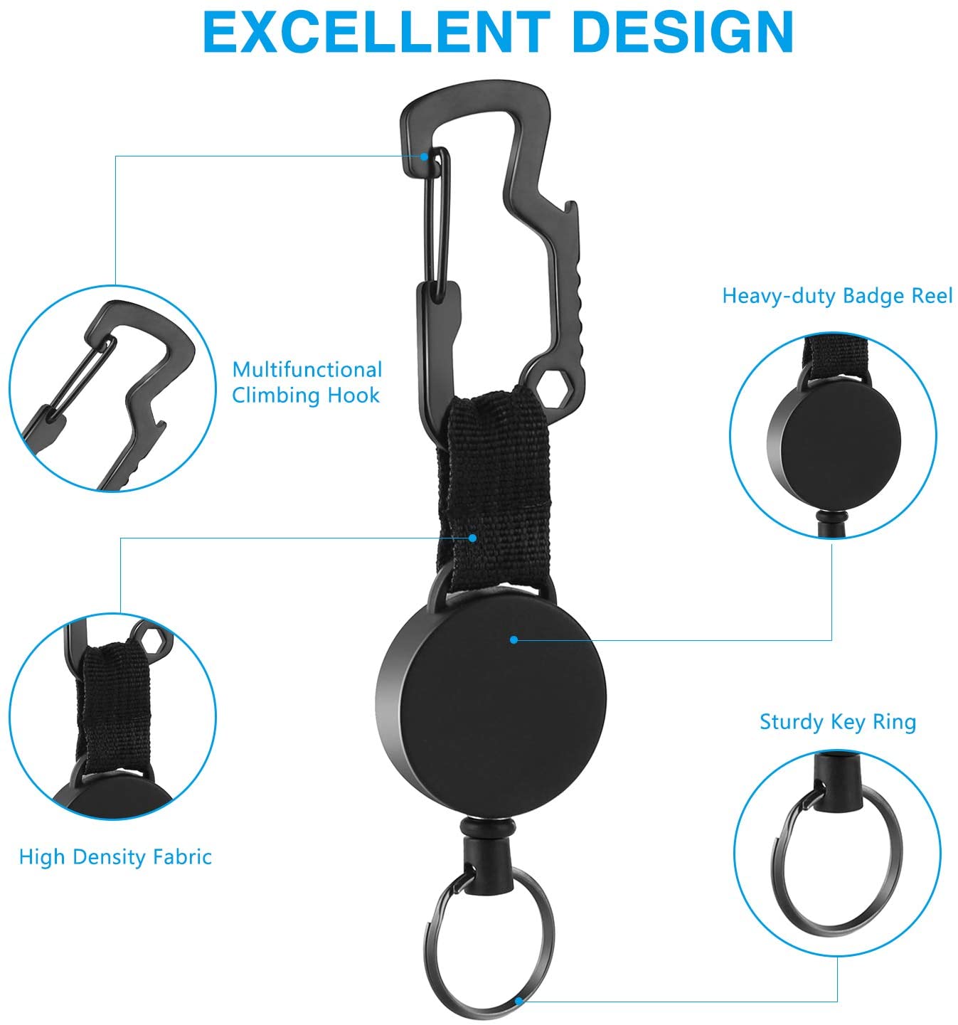 DAYGOS Retractable Keyring Keychain Heavy Duty Extendable Lanyard with Belt Clip - Image 2