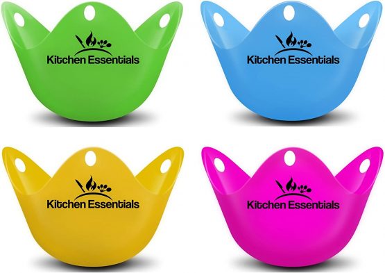 Kitchen Essentials Egg Poacher Cups (4 Pack) for Perfect Poached Eggs – Premium LFGB Grade Silicone Egg Poachers BPA-Free Poach Pods – Poached Egg Maker Set: Cooker, Boiler Steamer, Microwave Eggs