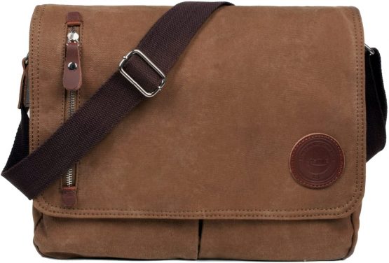 LOSMILE Mens Canvas Messenger Shoulder Bag. (Brown)