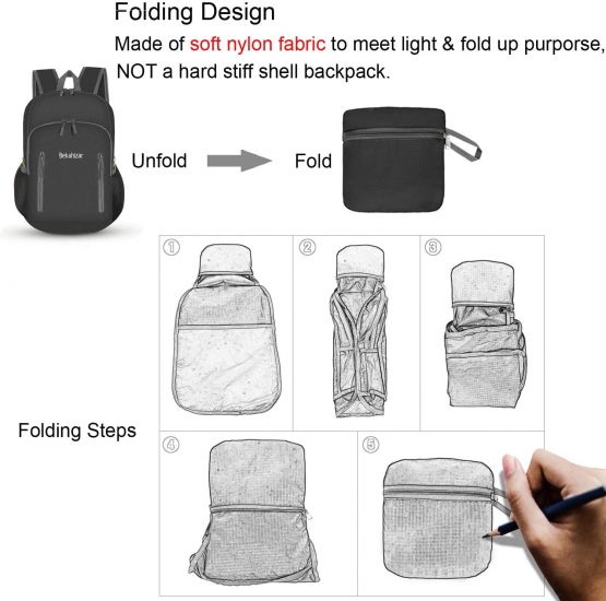 Bekahizar 20L Ultra Lightweight Backpack Foldable Hiking Daypack Rucksack Water Resistant Travel Day Bag for Men Women Kids Outdoor Camping Mountaineering Walking Cycling Climbing - Image 3
