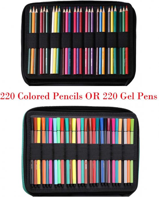 BOMKEE Large Pencil Case 220 Slots Colored Pen Organizer Bag Portable Handy Drawing Painting Storage Stationery Pouch Waterproof Multilayer Gel Pens Watercolor Pencils Holder for Kids Adults(Sloth) - Image 4