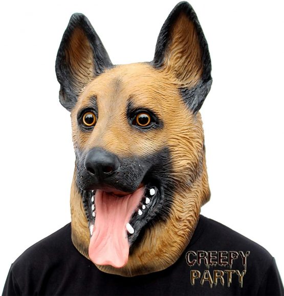 CreepyParty German Shepherd Dog Head Mask Latex Realistic Animal Head for Halloween Costume Party Carnival Cosplay