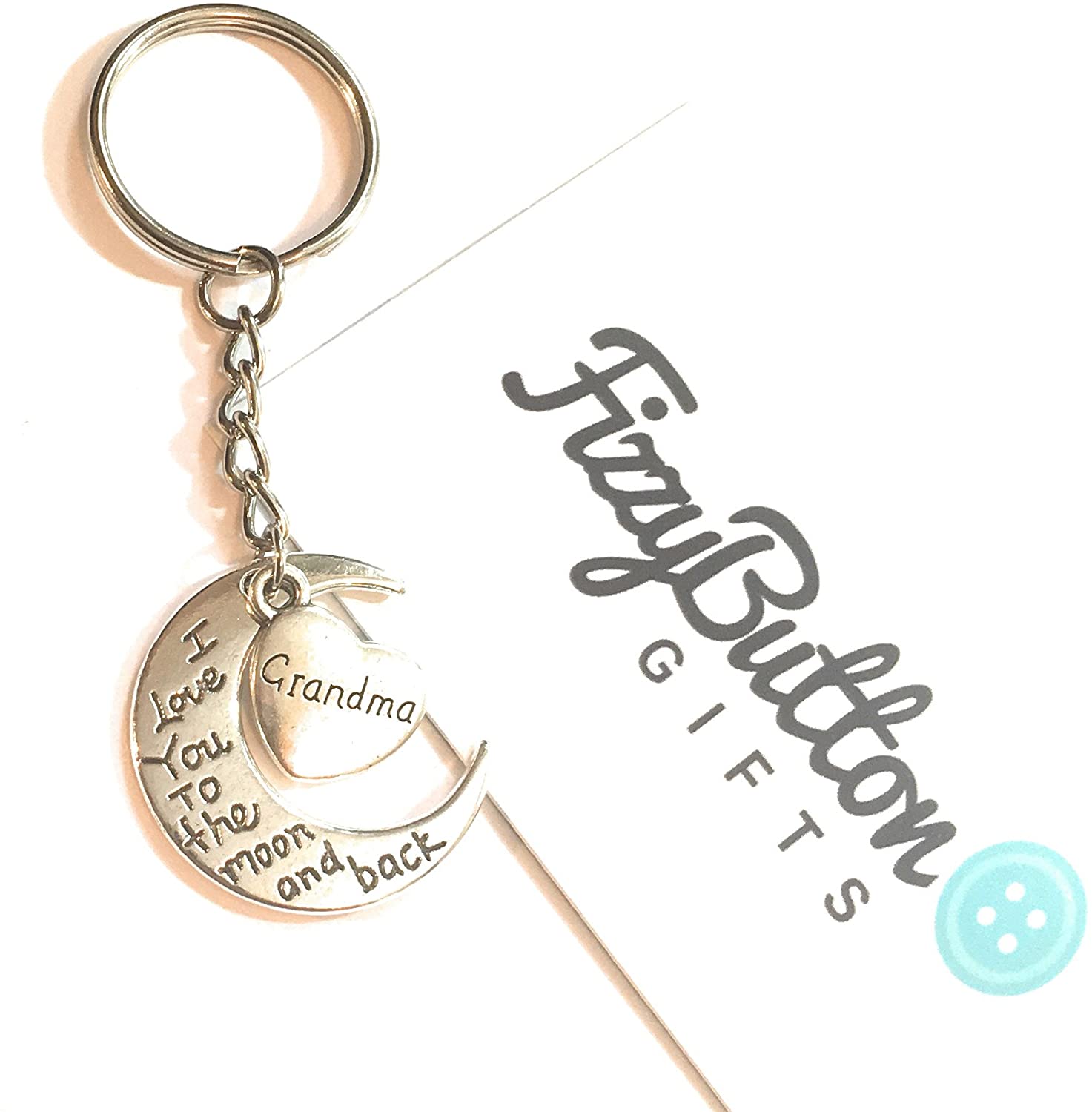 FizzyButton Gifts Keyring Grandma I love you to the moon and back silver tone charm key ring - Image 2