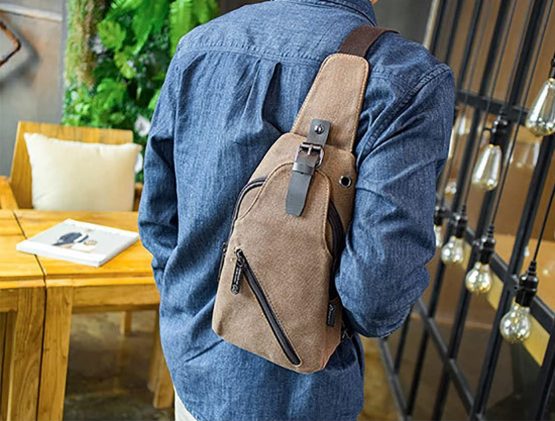 FANDARE Vintage Sling Bag Messenger Bag One Shoulder Backpack Crossbody Bag Travel Bag Women/Men Canvas Khaki - Image 2