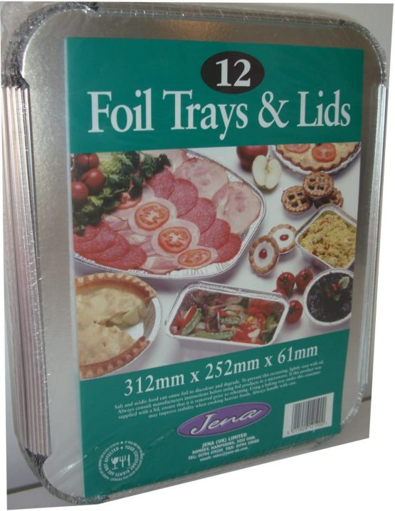 Jena 12 Large Foil Trays with Lids, Silver, 312mm x 252mm x 61mm - Image 3