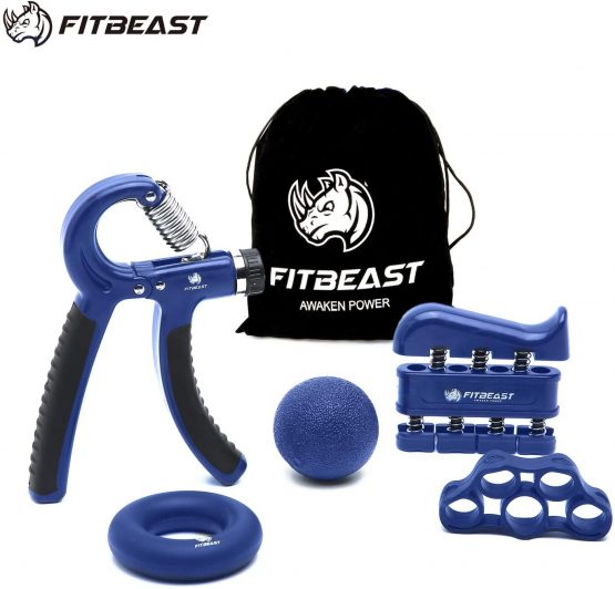 FitBeast Hand Grip Strengthener Forearm Grip Workout Kit - 5 Pack, Adjustable Hand Gripper, Finger Exerciser, Finger Stretcher, Exercise Ring & Stress Relief Grip Ball for Athletes and Musicians