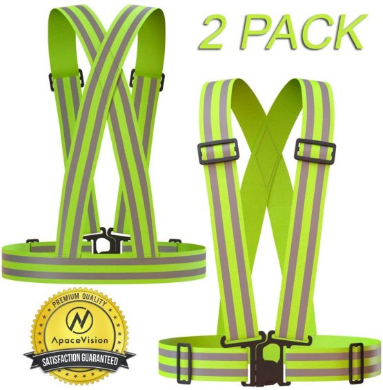 Reflective Vest (2 Pack) | Lightweight, Adjustable & Elastic | Safety & High Visibility for Running, Jogging, Walking, Cycling | Fits over Outdoor Clothing - Motorcycle Jacket/Running Gear/Shirt