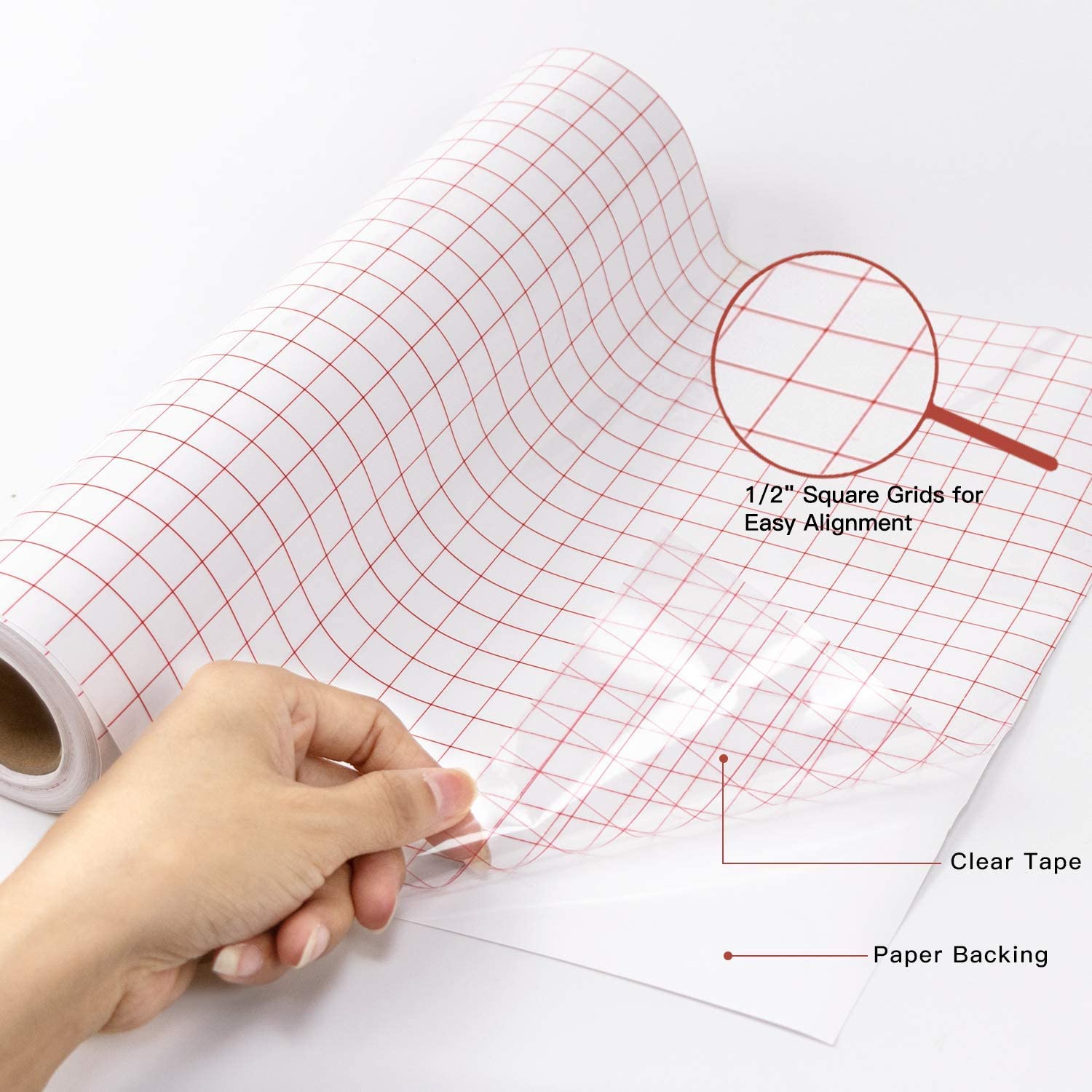 Zwanzer Transfer Tape for Vinyl, 12” x 15FT(30.5 x 457CM w/Red Clear Alignment Grid for Adhesive Vinyl - Image 3