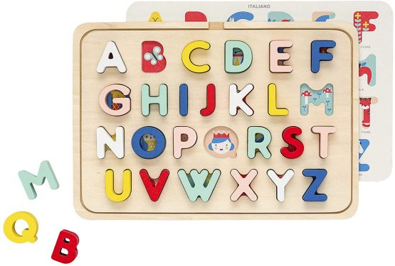 Petit Collage Multi-Language Alphabet Wooden Tray Puzzle, Multicolor