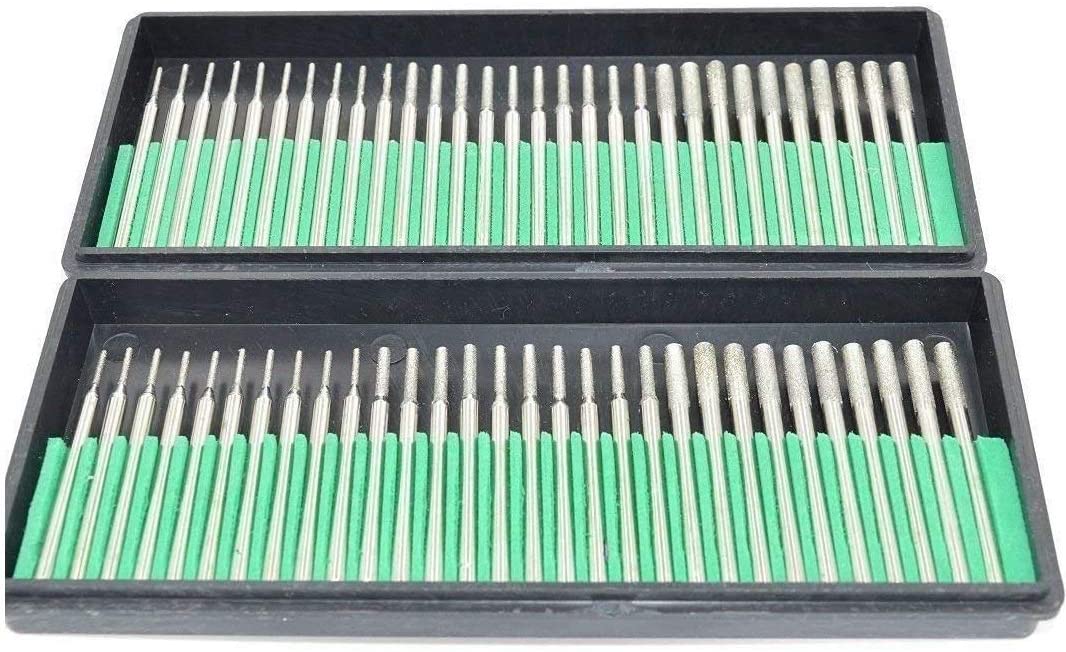 Aiskaer Premium Diamond Drill Bit Cylindrical Burr Kit - 60 Pcs, Jewelry, Beach, Sea Glass, Shells, Gemstones, Lapidary - 1mm, 2mm, 3mm