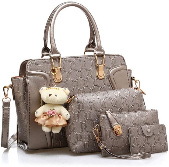 Pahajim Womens Handbag and Purse Set PU Leather Top Handle Satchel Tote Crossbody Messenger Bag Ladies Shoulder Bags for Shopping Travel Gift Sets (Champagne)