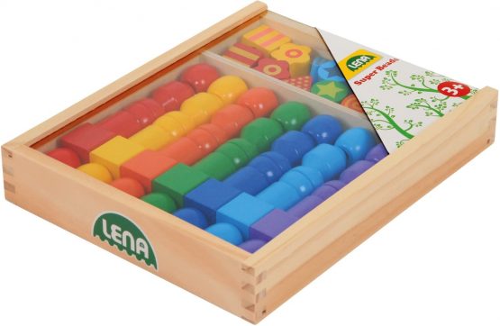 Lena 32010 Craft Box, with 54 3 cm Threading Wooden Set for Children from 3 Years Making Necklaces and Bead Jewellery, Multicoloured - Image 2