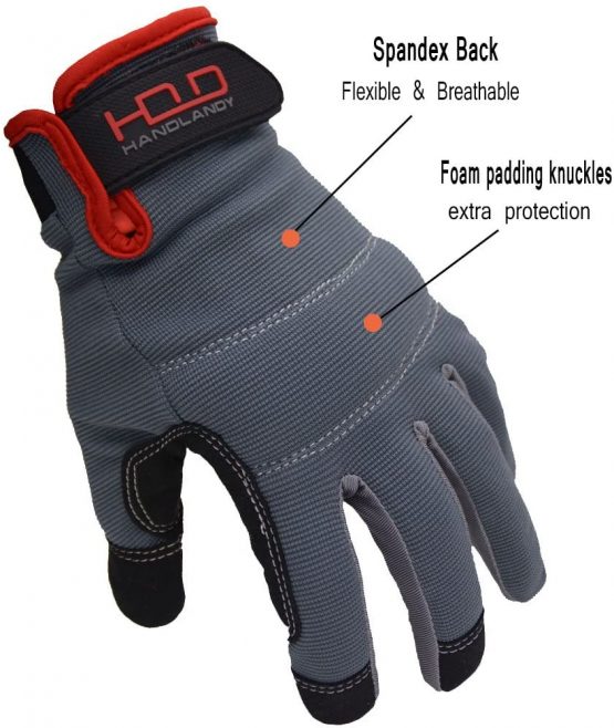 HANDLANDY Mens Work Gloves Touch Screen, Synthetic Leather Utility Gloves, Flexible Breathable Spandex Back- Padded Knuckles & Palm (Medium/Size 8) - Image 3