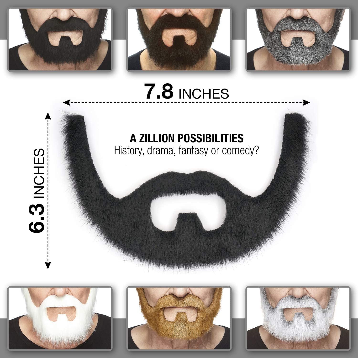 Mustaches Self Adhesive, Novelty, On Bail Fake Beard, False Facial Hair, Black Lustrous Color - Image 3