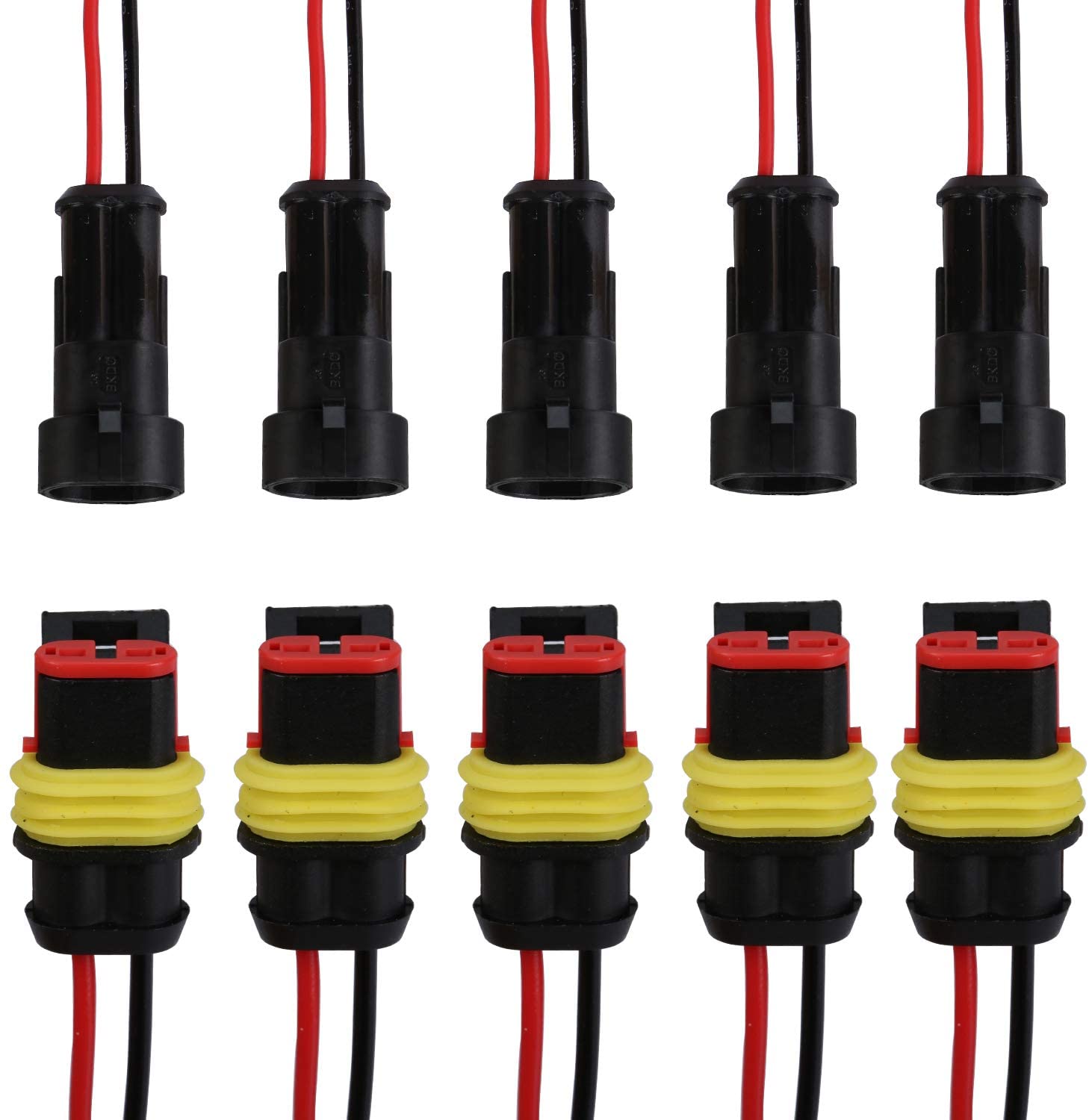 moinkerin 5 Pieces Waterproof Electrical Connectors for Car 2 Pin Male and Female Plug IP67 Wired AWG Gauge for Boats Motorbikes - Image 4