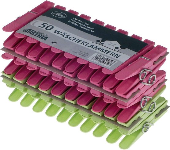 Keim Pack of 50 Plastic Clothes Pegs with Durable Outer Ring Spring