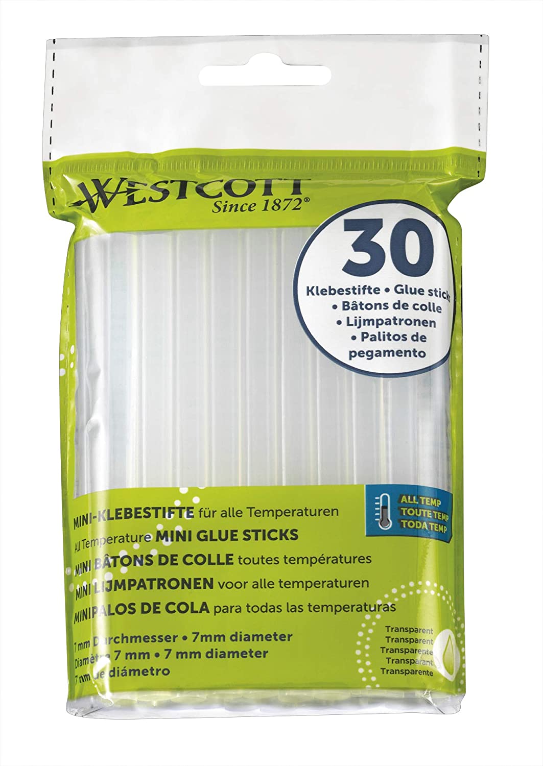 Westcott hot Glue Sticks 7mm 30 Pieces, Transparent